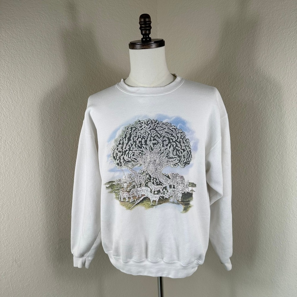 VTG Disney Animal Kingdom Sweatshirt Mens Large White Tree of Life 90s Retro